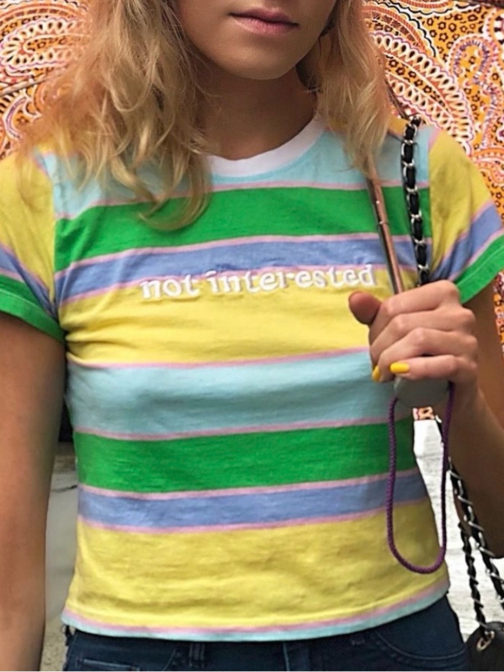 Forever 21 Pastel Multistripe 'not interested' Graphic Tee